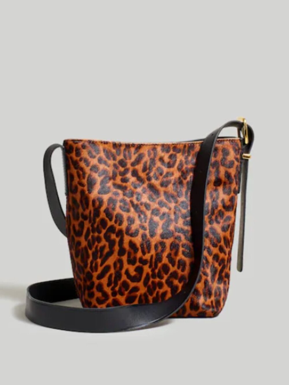 MADEWELL The Essential Mini Bucket Tote in Pony Hair Leopard Print - NWT